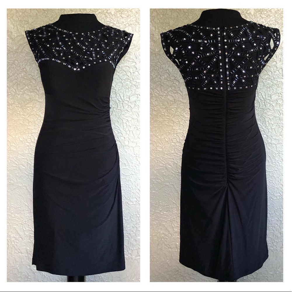 Cache Women’s Midi Black Ruched Bottom Bodycon Ev… - image 1